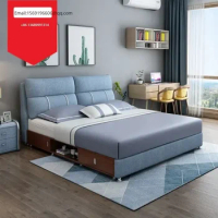 High Quality Wood Frame Fabric Bed Nordic Lift Up Plank Bed King Queen Double Size Modern Bedroom Furniture