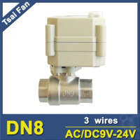 1/4" Tsai Fan Electric Automatic Ball Valve 2 Way Stainless Steel NPT/BSP AC/DC9V-24V 3 Wires Valve On/Off 5 Sec CE/IP67