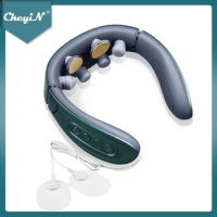CkeyiN Electric Vibration Neck Massager EMS TENS Pulse Pain Soreness Relief Hot Compress Cervical Massage Device Electrode Pads