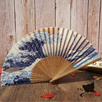漢服小巧中國古風女折扇日本日式真絲扇子和風神奈川沖浪里海浪
