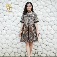 LANGITJUA - Peksi Tarung Couple Batik Kemeja dan Dress Motif Burung Kembar Hitam Elegan bahan Katun 