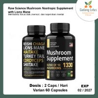 (DIJAMIN ORIGINAL) Raw Science Mushroom Nootropic Supplement with Lions Mane - 60 Capsules