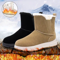 British Style Snow Boots Women Winter 2023 Faux Suede Thick Plush Ankle Boots Woman Plus Size Warm Chelsea Botas Mujer Botas