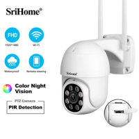 SriHome SP028 2MP PTZ WiFi Camera Ai Auto Tracking Outdoor IP Camera 2-Way Audio Color Night Vision 