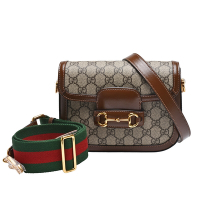 GUCCI 古馳 經典1955 Horsebit系列GG Supreme帆布雙背帶斜背包(烏木色)