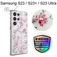 【apbs】輕薄軍規防摔水晶彩鑽手機殼 [小清新-粉劍蘭] Samsung Galaxy S23/S23+/S23 Ultra
