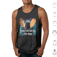 Today I Will Eat Two Corn Dogs 2 Cool Skeleton Eeating Corndog Meme Tank Tops Print Cotton Today I Will Eat Corn