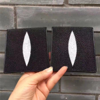 Thailand Authentic Real True Stingray Skin Male Short Purse Genuine Exotic Leather Men Small Casual Trifold Wallet Card Holders