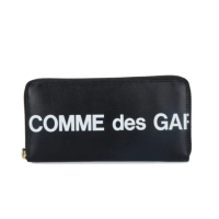 【Comme Des Garcons CDG】母親節禮物 Huge Logo 皮革 拉鍊 皮夾 卡夾 零錢包 長夾 黑色