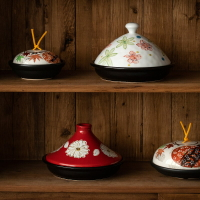 日本進口美濃燒花更紗塔吉鍋日式創意明火陶瓷鍋砂鍋花卉家用餐具