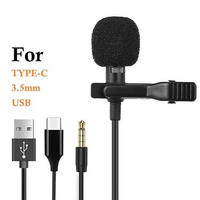 Portable Lavalier Mini Microphone Condenser Clip-on Lapel Mic Wired USB 3.5mm Type-C Microfon For Phone for Laptop PC Smartphone