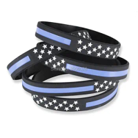 300pcs Thin Blue line USA Flag silicone wristband bracelet free shipping by DHL