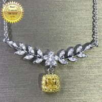 18K gold necklace natural 0.2ct yellow diamond and 0.21ct white diamonds necklace