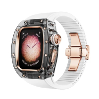 Fashion Retrofit Case Viton Strap Crystal Mod Kit for Apple Watch 44mm 45mm Luxury iWatch Series 9 8 7 6 5 4 SE white band