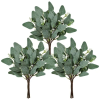 Promotion! 18 Pcs Fake Eucalyptus Leaves Stems Bulk Artificial Oval Eucalyptus Leaves Branches With Seeds In Grey Green For Wedd