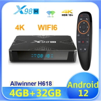 NEW X98H Smart TV BOX Android 12 4GB 32GB Allwinner H618 2.4/5G Dual Wifi6 BT 4K 2G 16G Mali-G31 MP2 Media Player Set Top Box