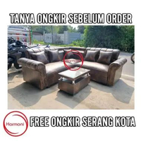 SOFA RINJANI MINIMALIS SUDUT BANTAL 5 MEJA KACA FREE ONGKIR SERANG KOTA COKLAT KULIT