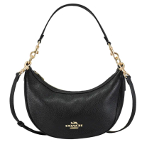 【COACH】ARIA 簡約金屬LOGO荔枝皮革手提包彎月包兩用包(黑)