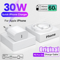 For Apple Original Quick 30W Type C Charger For iPhone 13 12 11 14 15 Pro Max XS XR X 8 Plus iPad Fast Charging Lightning Cable