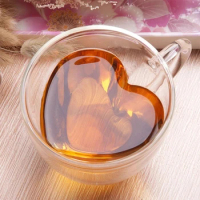 Heart Love Shaped Glass Mug Couple Cups Double Glass Cup Heat-Resisting Wine Glasses/Tea/Milk/Espresso Coffee Cup Barware