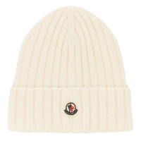 【MONCLER】品牌LOGO 羊毛毛帽-象牙白色(ONE SIZE)