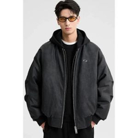 pu皮連帽夾克式羽絨服冬季新款雙拉鏈休閒保暖短款假兩件外套