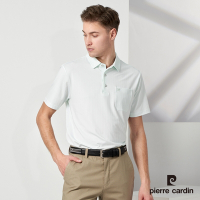 Pierre Cardin皮爾卡登 男款 吸濕排汗素色組織直條短袖襯衫領polo衫-淺綠色 (5237203-42)