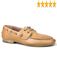 Vintage British Style Boat Men Quality Low Top Lace Up Casual Natural Leather Loafers Fashion Driving Shoes