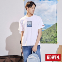 EDWIN  再生系列 寬版拼布方塊短袖T恤-男款 白色