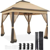 11x11 Pop Up Gazebo Outdoor Canopy Shelter, Instant Patio Gazebo Sun Shade Canopy Tent with 4 Sandbags, Double Tiers