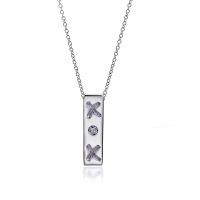 二手品 Tiffany&amp;Co. X符號鑲鑽石長方型925純銀項鍊