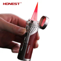 HONEST Jet 4 Pink Flame Lighter Windproof Inflatable Lighter Butane Torch Cigar Lighter Metal Men's Lighters Cool Gifts