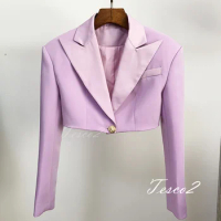 Tesco Purple Short Jacket for Women Spring Single Button Crop Suit Blazer Sexy Super Short Coat for Club Party New Women Jacket