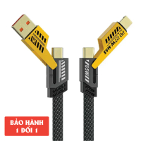 Cáp sạc 4in1 - Dây sạc nhanh tối đa 65W. Dây dù, đầu cáp kim loại, chống gẫy - Cáp sạc điện thoại -