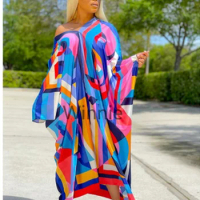 Multicolor Kuwait New Boho Sexy V-Nexk Silk Kaftan Muslim Maxi Dress African Summer House Party Beach Abaya Caftan