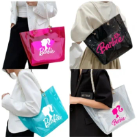 Cute Barbie Shoulder Bags Portable Large Capacity Women Shopping Bag Anime Cartoon Cute Girl Fashion Pearl Chain Itabag Y2K Gift