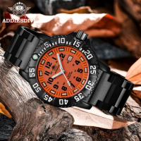 ADDIES New Orange Dial Sports Luminous Men's Watch Top Brand Luxury All-steel Quartz Clock Waterproof Date Diving Watch Men 050s