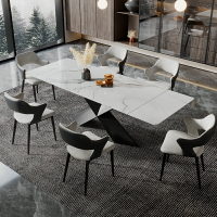 餐桌 長方形可伸縮抽拉延伸現代家用 飯桌亮光餐桌 椅