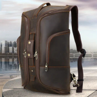 Crazy Horse Leather Luxury Designer Men's Travel Backpack Bag 100% Cow Skin Men's Backpack Mulitifunction Handbag for business