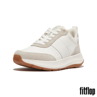 【FitFlop】F-MODE 皮革/麂皮異材質厚底休閒鞋-女(都會白混色)