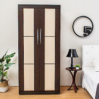 Birdie南亞塑鋼-3尺二門方塊直飾條塑鋼衣櫃(胡桃色+白橡色)-90x60x196cm