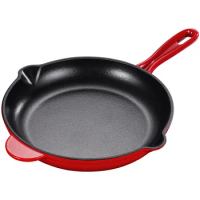Enameled Cast Iron Skillet Single Handle Double Guide Spout Nonstick Frying Pan Round Griddle Pot 26cm For Stove Top and Oven