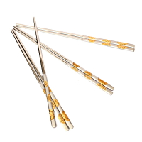 高檔韓國不銹鋼實心筷子 鍍金金色不銹鋼鐵扁形筷子金屬家用韓式