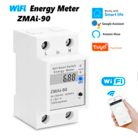 Wifi DIN Rail Smart Energy Meter 5(60)A Digital Electric Consumption kWh WiFi kwh Meter Tuya smartlife google alexa