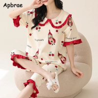 Summer Capris Pajamas for Women Plus Size 5XL Woman Causal Pajama Sets Cartoon Lapel Pijamas Cute Girl Soft Cotton Sleepwear