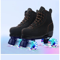 2025 Black Double Row Roller Skates For Children, Four-Wheel Skates For Adults, Men And Women, Doubl