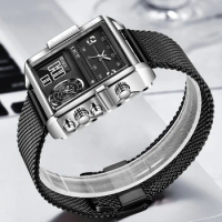 LIGE Fashion Luxury Mens Watch Square Dual Display Digital Quartz Watch For Men Sport Chronograph Waterproof Luminous Wristwatch