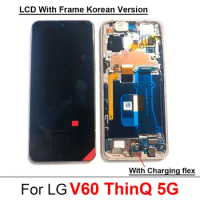 For LG V60 ThinQ 5G Korean Version LCD Display Touch Screen Digitizer Assembly With Frame Charging Port Flex Cable
