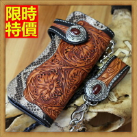 長夾 手工真皮錢包-獨特唐草花皮雕拼接蟒蛇皮哈雷機車男皮包66t10【義大利進口】【米蘭精品】