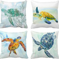 Sea turtle marine animal pattern soft square pillowcase decorative cushion cover home sofa bed short plush pillowcase